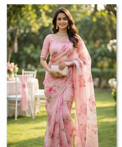 Blush Pink Floral Organza